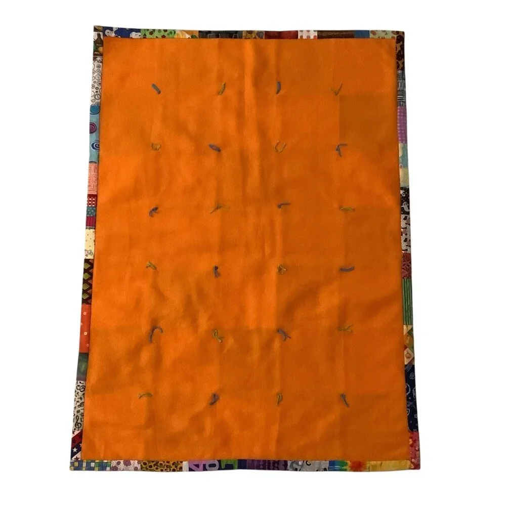 Vtg Handcrafted Multicolored Patchwork Baby Quilt 29”x21”‎ Animals Food Flowers